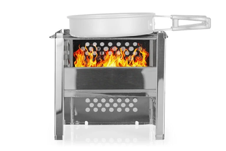 Portable Stainless Steel Outdoor Camping Grill, Foldable, for Wood and Charcoal 01 Grill 1 Metal Badge