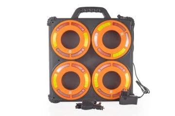 LED 360° warning light set for traffic cones, supplied in a case