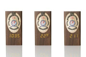 “Ambassador” Wooden Pen Holder with Metal Badge and Multifunction Clock IPA Denmark
