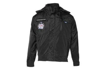 Black tactical jacket with zip-off hood and IPA logos