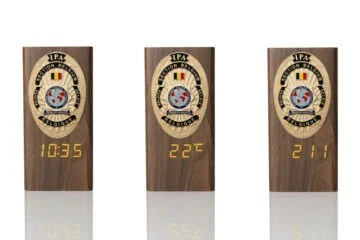 “Ambassador” Wooden Pen Holder with Metal Badge and Multifunction Clock IPA Belgium