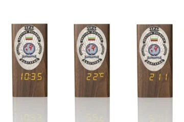 “Ambassador” Wooden Pen Holder with Metal Badge and Multifunction Clock IPA Bulgaria