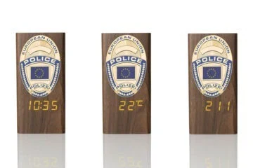 “Ambassador” Wooden Pen Holder with Metal Badge and Multifunction Clock POLICE EU
