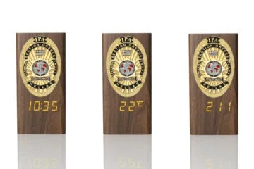“Ambassador” Wooden Pen Holder with Metal Badge and Multifunction Clock IPA Greece