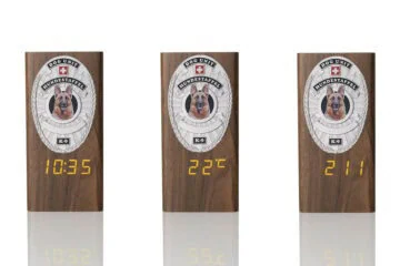 “Ambassador” Wooden Pen Holder with Metal Badge and Multifunction Clock Dog Handler