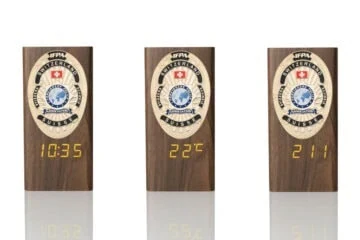 “Ambassador” Wooden Pen Holder with Metal Badge and Multifunction Clock IFPA Foreigner Police Switzerland