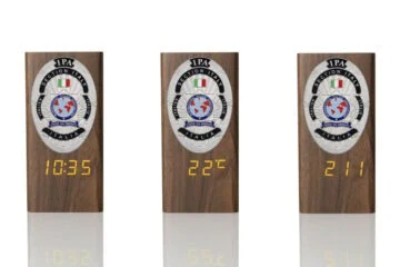 “Ambassador” Wooden Pen Holder with Metal Badge and Multifunction Clock IPA Italy