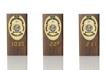 “Ambassador” Wooden Pen Holder with Metal Badge and Multifunction Clock IPA Japan