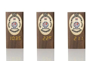 “Ambassador” Wooden Pen Holder with Metal Badge and Multifunction Clock IPA Croatia