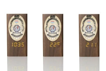 “Ambassador” Wooden Pen Holder with Metal Badge and Multifunction Clock IPA Luxembourg