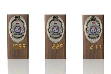 “Ambassador” Wooden Pen Holder with Metal Badge and Multifunction Clock IPA Netherlands