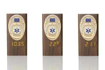 “Ambassador” Wooden Pen Holder with Metal Badge and Multifunction Clock Paramedic, engraving