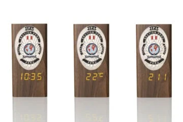 “Ambassador” Wooden Pen Holder with Metal Badge and Multifunction Clock IPA Peru