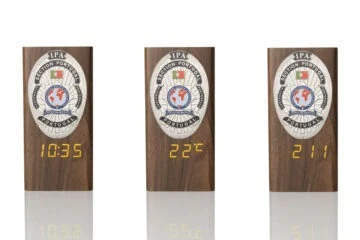 “Ambassador” Wooden Pen Holder with Metal Badge and Multifunction Clock IPA Portugal