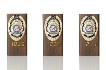 “Ambassador” Wooden Pen Holder with Metal Badge and Multifunction Clock IPA Serbia