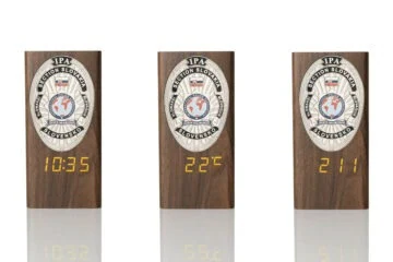 “Ambassador” Wooden Pen Holder with Metal Badge and Multifunction Clock IPA Slovakia