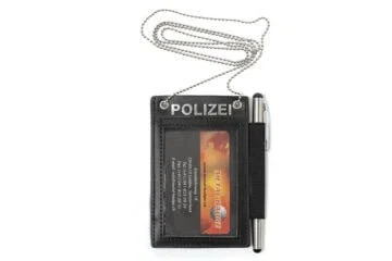 Vertical format leather case to wear around the neck with POLICE / POLIZEI inscription