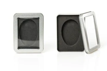 Beautiful silvery aluminium gift box with window without Badge