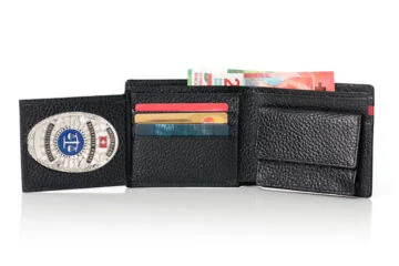 Leather wallet "Impressive" private investigator Switzerland, engraving