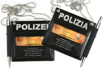 "POLIZIA-POLIZEI" wallet, double-sided, silver with ballpoint pen holder