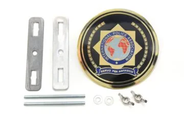 Radiator grill emblem in gloss gold with IPA Logo INTERNATIONAL POLICE ASSOCIATION