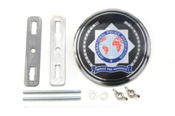 Radiator grill emblem in gloss silver with IPA Logo INTERNATIONAL POLICE ASSOCIATION