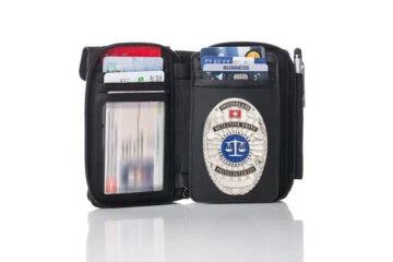 Leather wallet "Allround" private investigator Switzerland, engraving