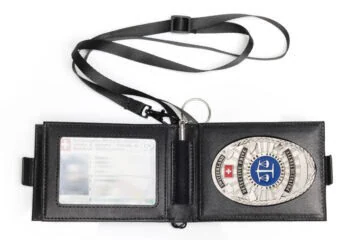 "Blue Line" leather pouch Private Investigator Switzerland, engraving