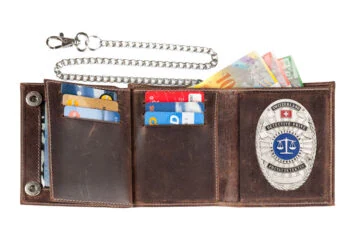 Leather wallet "Biker" private investigator Switzerland, engraving
