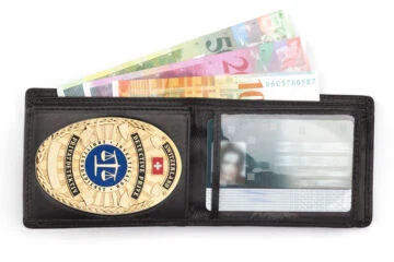 Leather wallet "Exclusive" private investigator Switzerlan, engraving