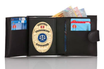 Leather wallet "Qualified - two in one" private investigator Switzerland, engraving