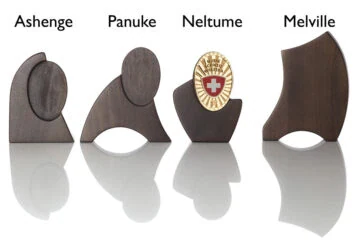 Wood (Walnut) with base Switzerland Fan Badge
