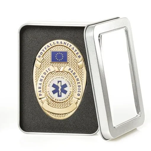 Showroom and warehouse in Goldau showroom badge etui quadrat Metal Badge