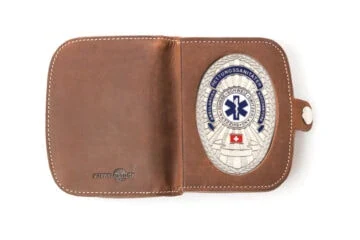 Leather case “Traveler” Coin thrower Paramedic Switzerland, engraving
